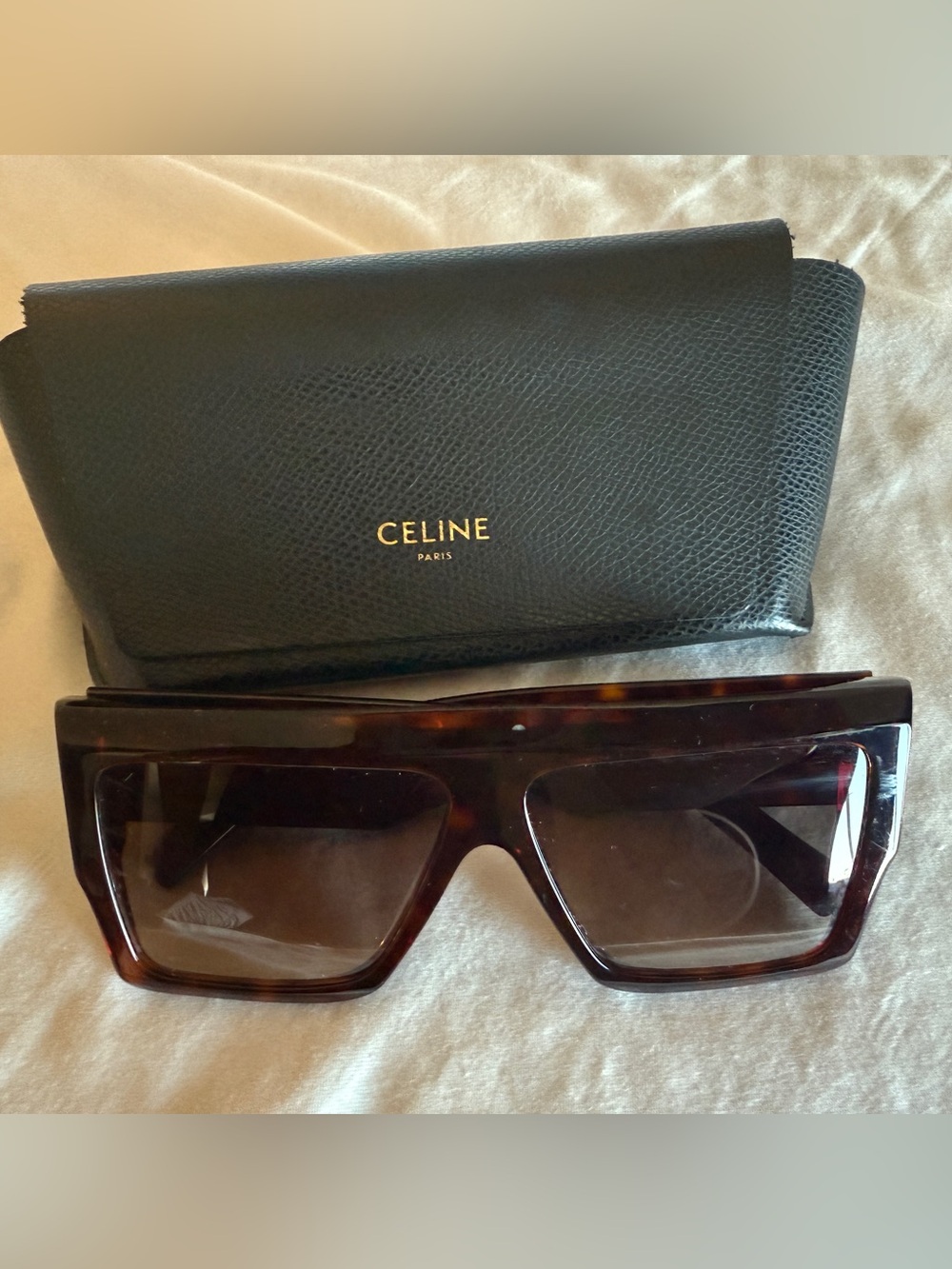CELINE 60MM Flat-Top Square Sunglasses Havana Brown Sunglass Case Italy